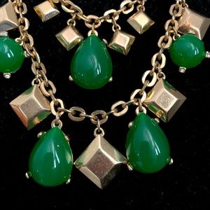 Vintage Emerald/Jade colored costume bib necklace with gold accents.